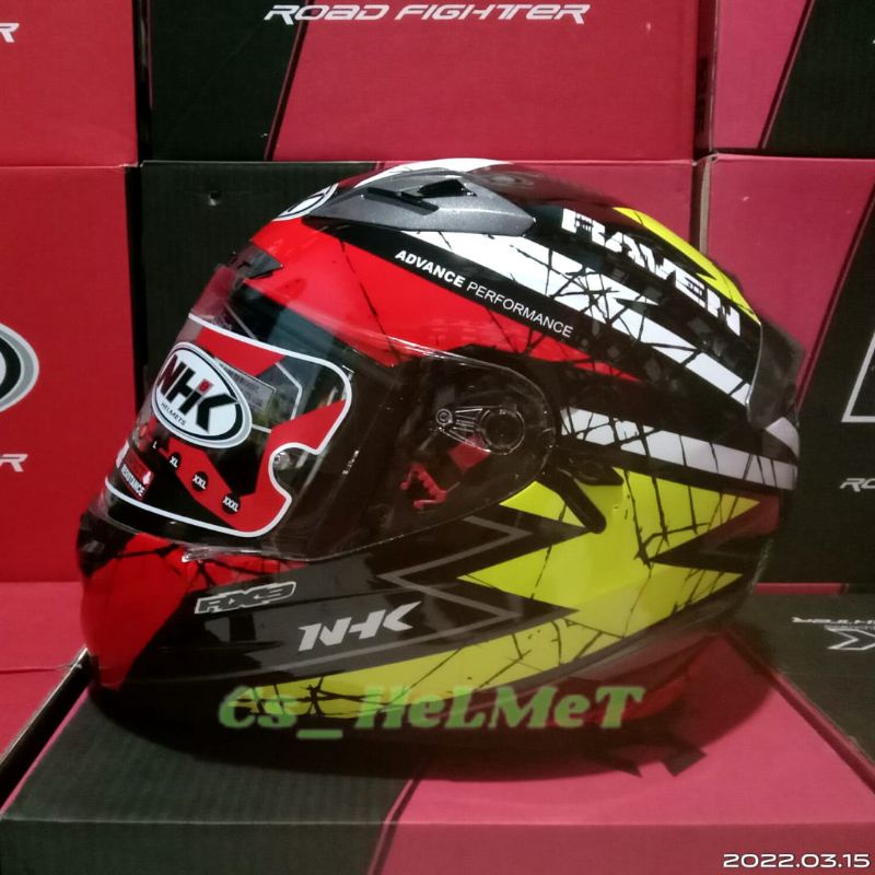 HELM NHK RX9 RAVEN BLACK RED YELLOW DOUBLE VISOR FULL FACE ORIGINAL SNI