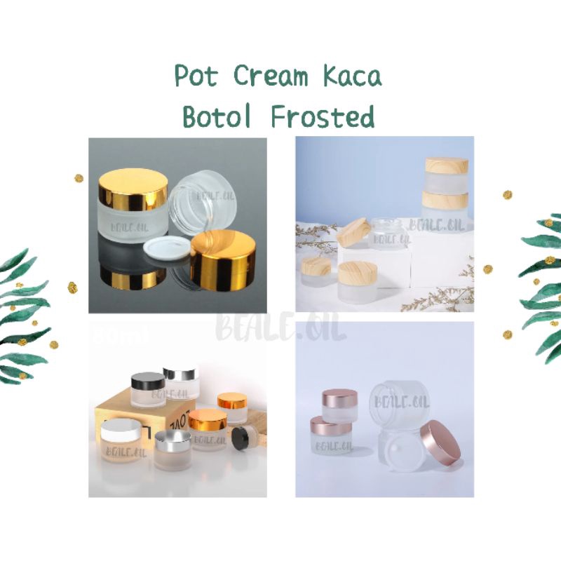 (Botol Frosted) Pot Cream Kaca 5, 10, 15, 20, 30, 50 gr Pot Cream Jar Kosmetik Cosmetic Wadah Share Jar Cream Kaca Pot Krim Kaca Mini ml Pot Cream Kaca Gold 5gr 15gr Container Jar kaca Frosted tutup gold hitam silver rosegold putih kayu