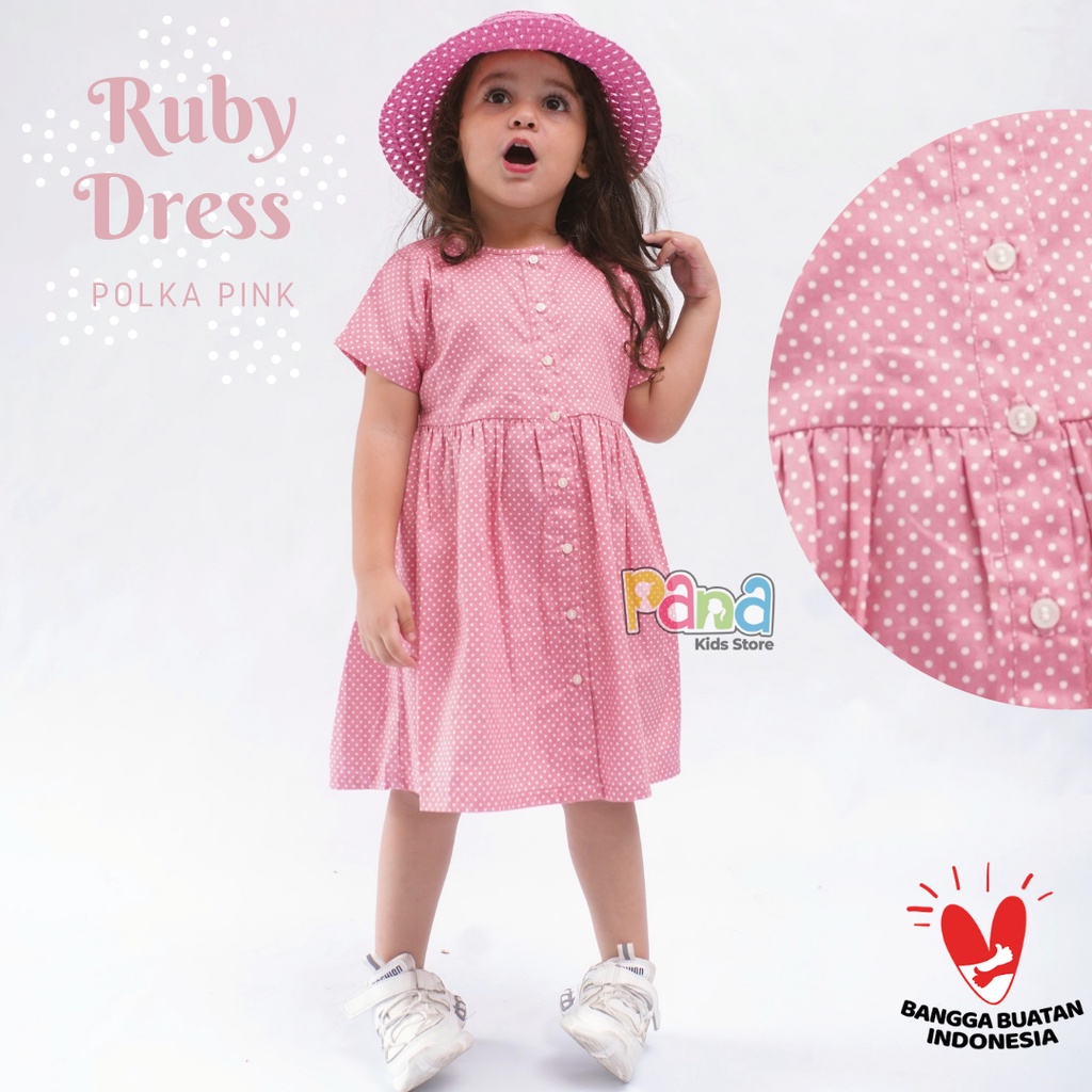 Ruby Dress Anak Perempuan Polkadot Little Pink Blue 1 2 3 4 5 6 7 Tahun