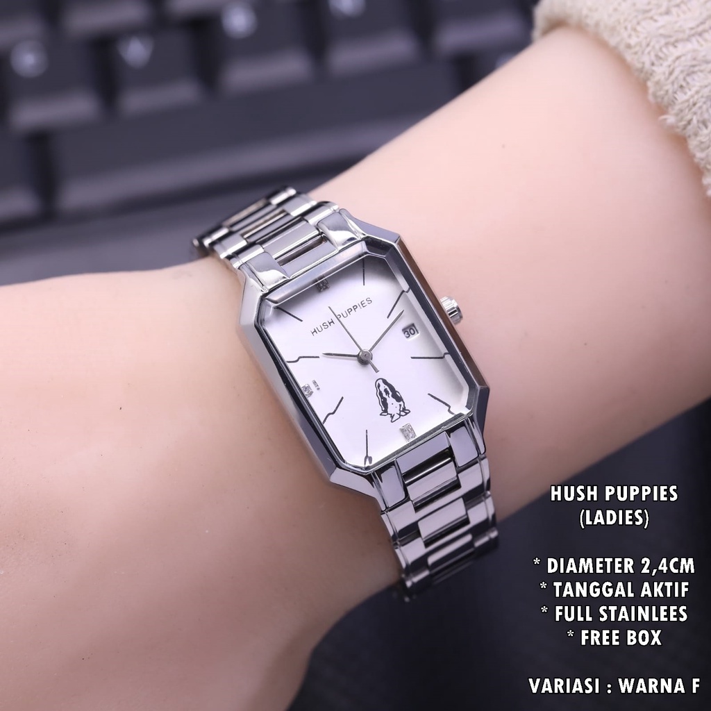 (BISA COD) JAM TANGAN WANITA HUSH PUPPIES RANTAI BODY SEGI TANGGAL AKTIF