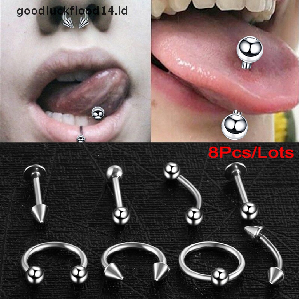 [OOID] 8Pcs/Set Stainless Steel Nose Lip Ring Tragus Ear Piercing Helix Body Jewelry ID