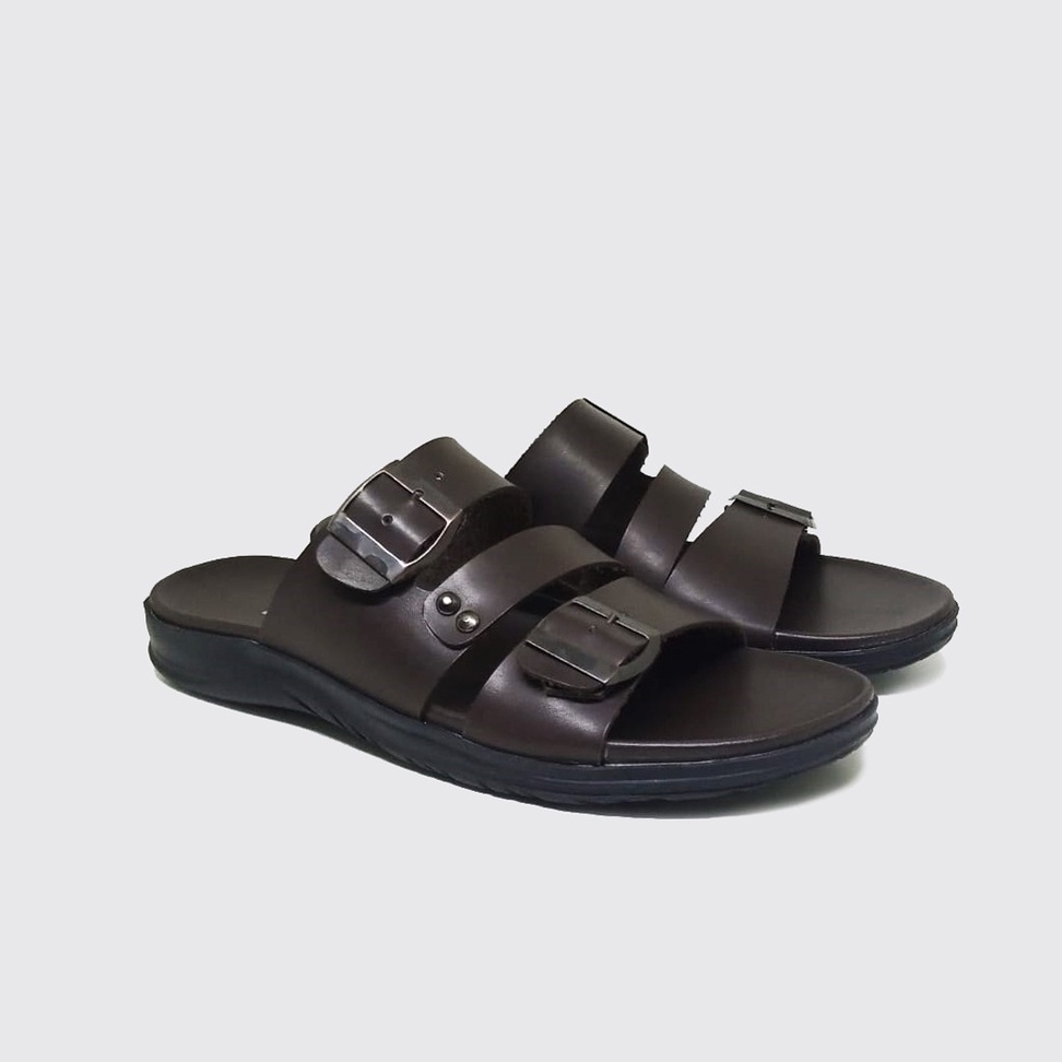 Sandal Pria Kulit Asli Dark Brown / Sendal Selop Bapak2