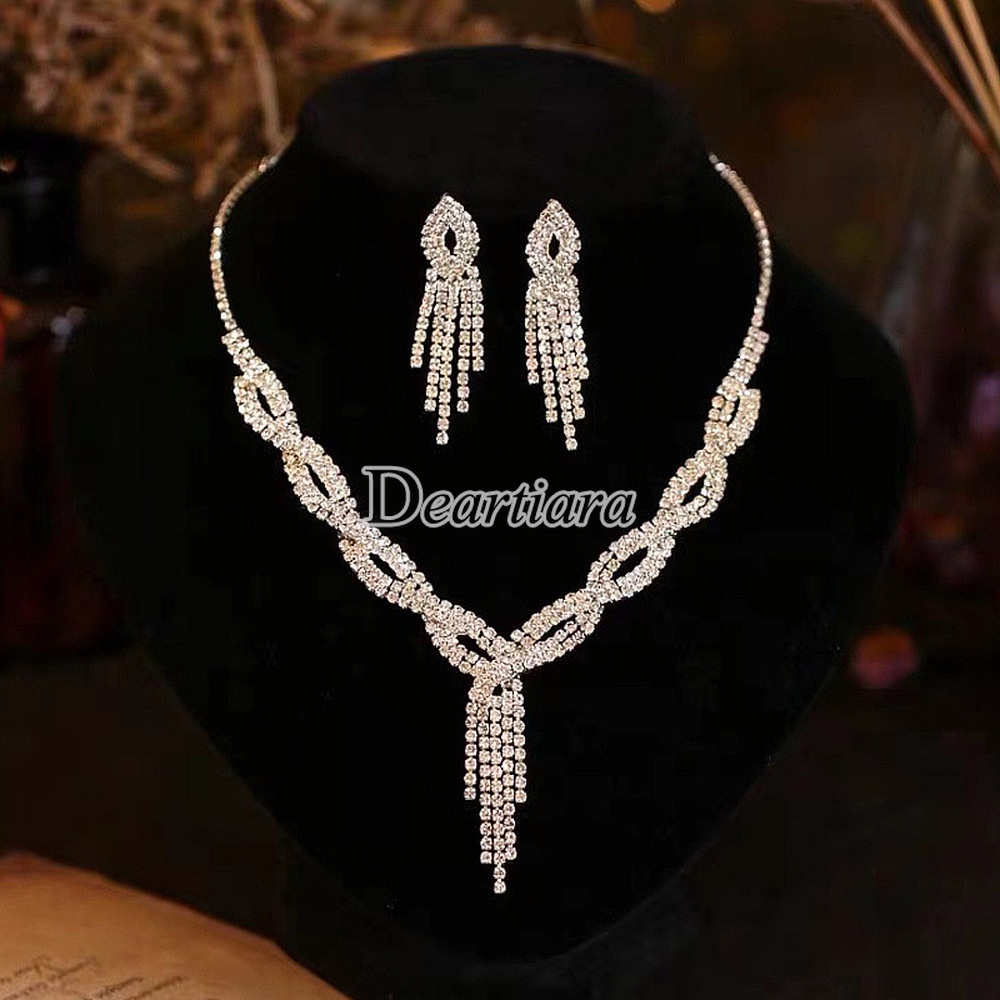 Set Perhiasan Kalung Anting Berlian Imitasi Gaya Eropa Amerika Untuk Pengantin