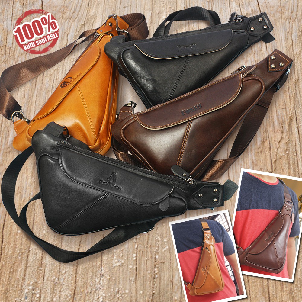 Tas Kulit Selempang Pria / Tas Pinggang Bodybag Model Pistol Bahan Kulit Sapi Asli 100% PREMIUM PSL