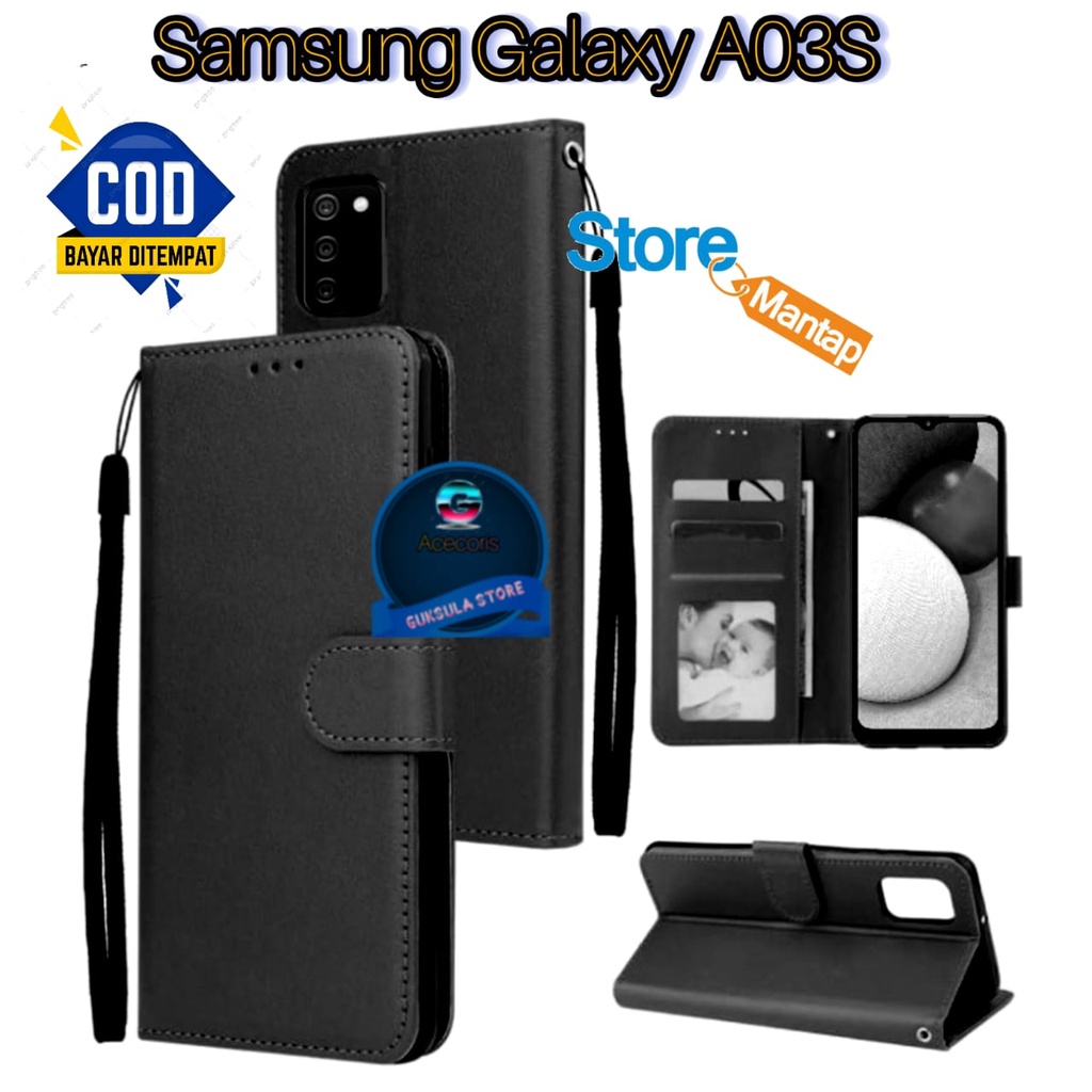 LEATHER CASE FLIP UNTUK SAMSUNG GALAXY A03S -FLIP WALLET CASE KULIT - CASING DOMPET-FLIP COVER LEATH