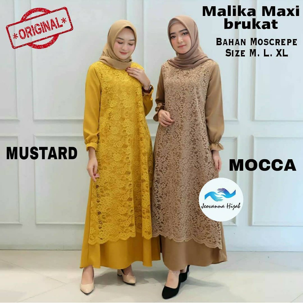 GAMIS BRUKAT MALIKA KOMBINASI MOSCREPE / Gamis brokat NO busui/bumil muslimah wear masa kini TERBARU
