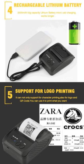 Zjiang Mini Portable Bluetooth Thermal Receipt Printer