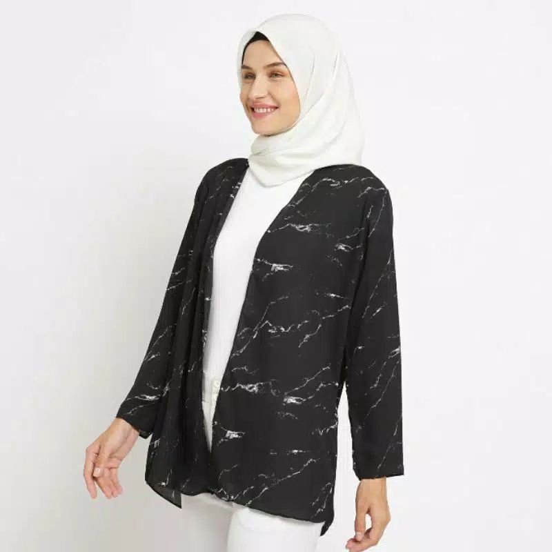 Outer Motif Lengan Panjang Black Granita Super Flowy / Kardigan Outwear Luaran Hitam