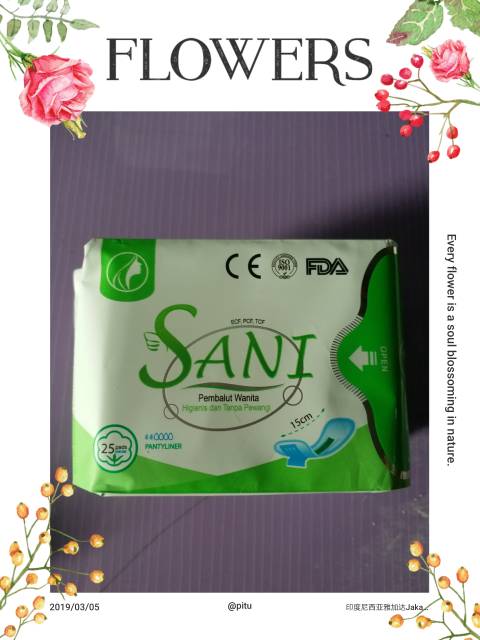 SANI HIJAU pembalut wanita  PANTYLINER 15CM .SEPACK 25 PCS