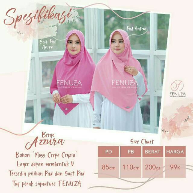 FENUZA AZZURA BERGO Khimar Jilbab Daily HardPad SoftPad Antem Bahan Moscrepe Crepe Cryzia Best Sell