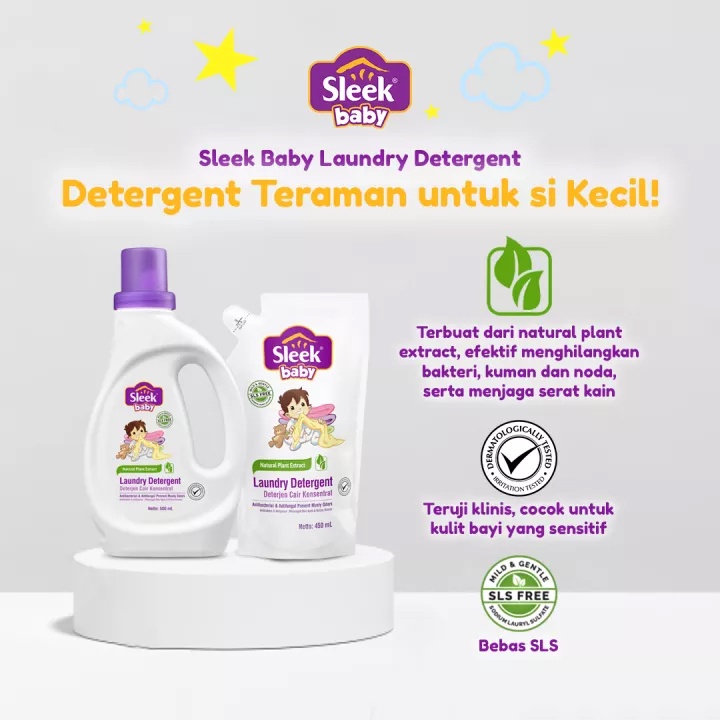 Sleek Baby Laundry Detergent 500ml - Deterjen Sabun Cuci Baju Bayi Botol 500 ml