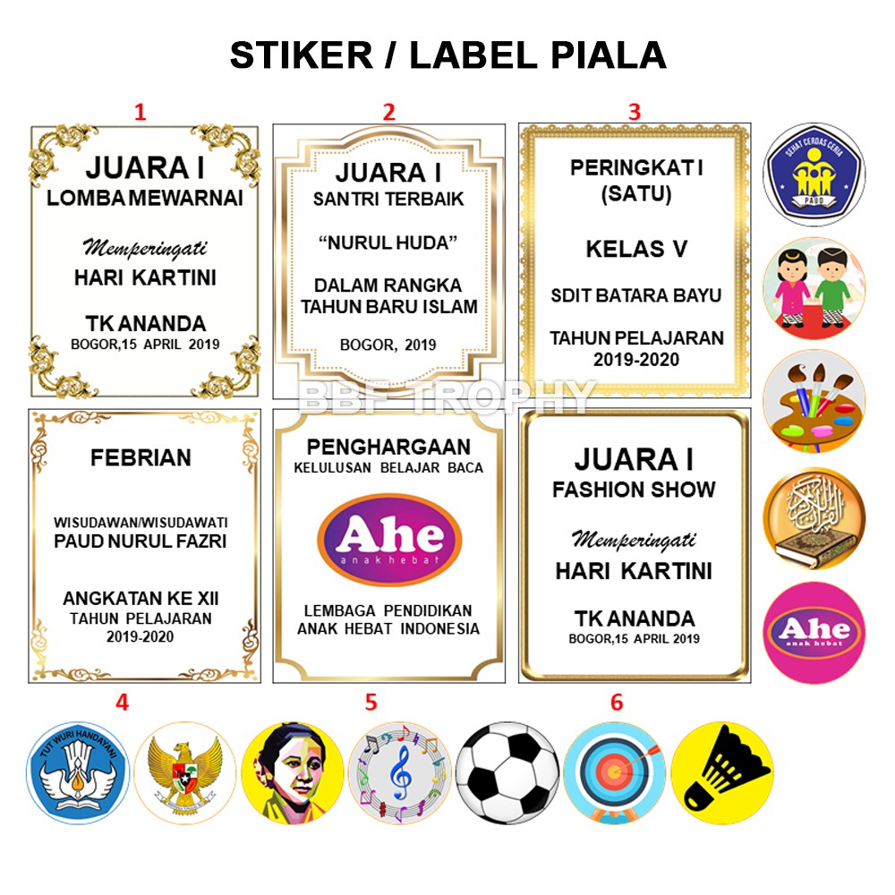  Stiker  Label piala  per 5 pcs Shopee Indonesia