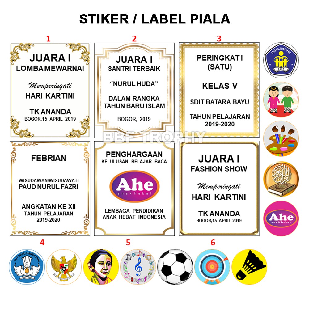 Stiker Label  piala  per 5 pcs Shopee Indonesia