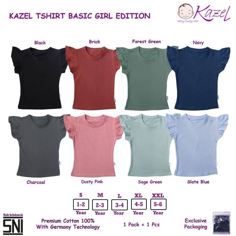 Kazel Tshirt Basic with Ruffle Girl Atasan Kaos Anak Perempuan Polos 1 2 3 4 5 tahun