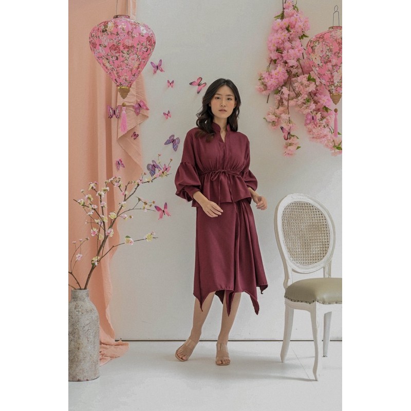 KANON - Yue Blouse and Assymetric Skirt Set - Set blouse dan rok shanghai pesta asimetris