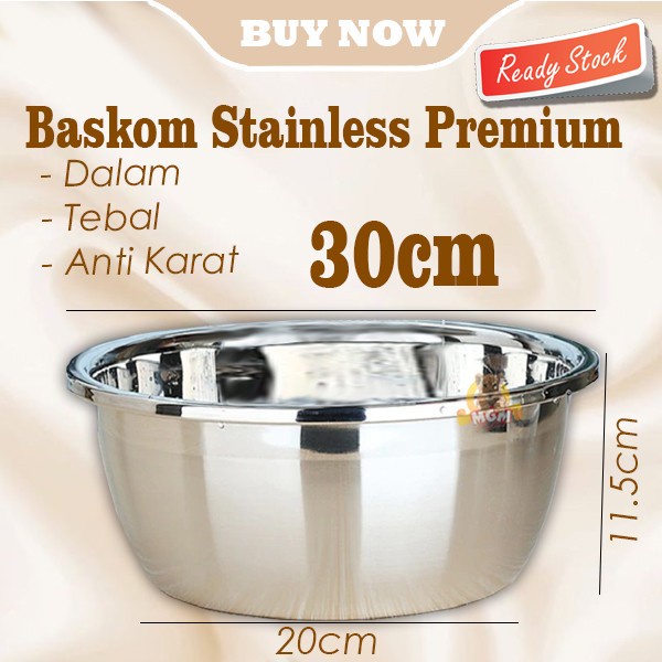 Baskom stainless PREMIUM 30cm TEBAL anti karat baskom dalam serbaguna