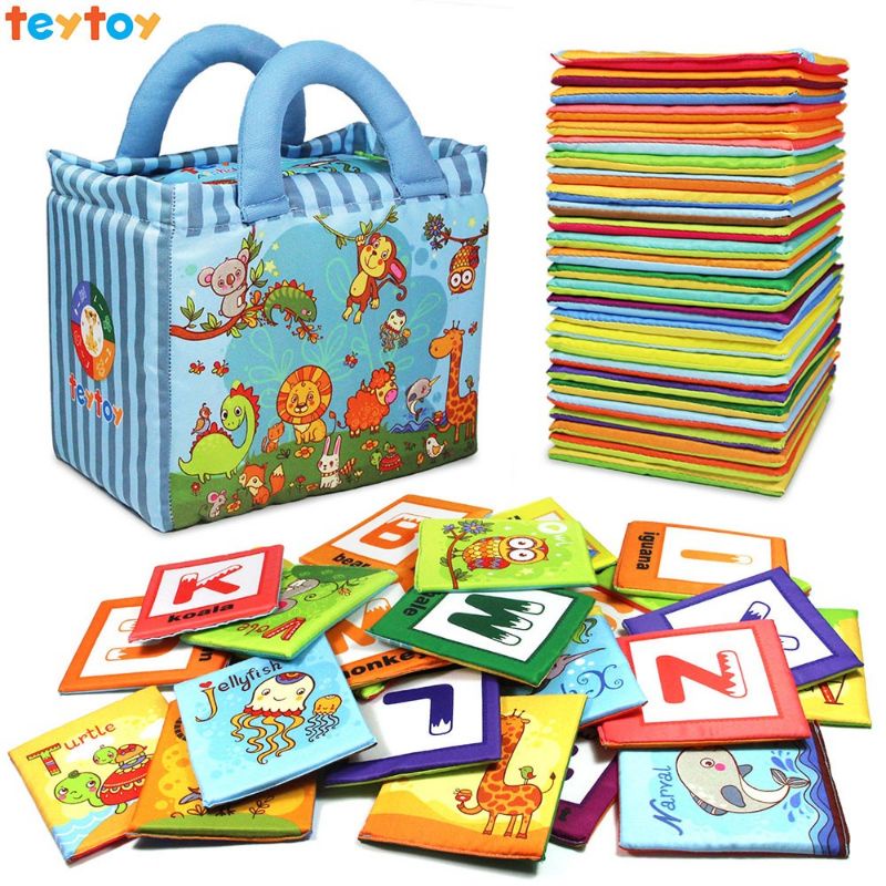 Mainan Edukasi Soft Book Flash Cards Kartu Pintar Buku Kain Kado Ulang Tahun Bayi Zoo Animal  Series Learning Educational Card 26pcs Soft Alphabet Flash Cards ABC with Cloth Bag Buku Bantal Hewan Kado Bayi Buku Bantal Anti Robek