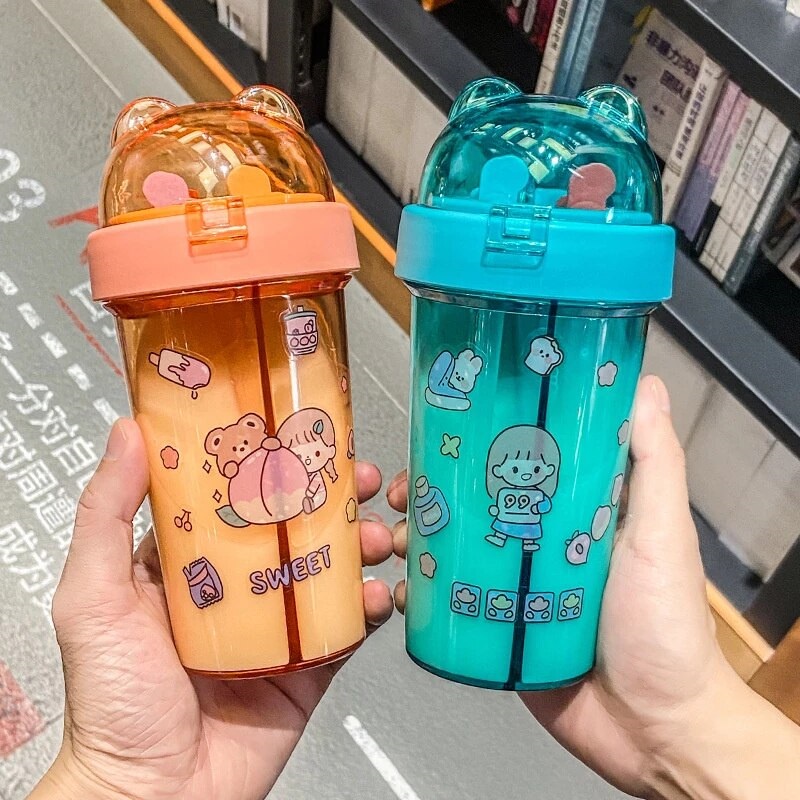 BOTOL MINUM 2 SISI TRANSPARAN + STIKER COUPLE BOTTLE 420 ML BPA FREE