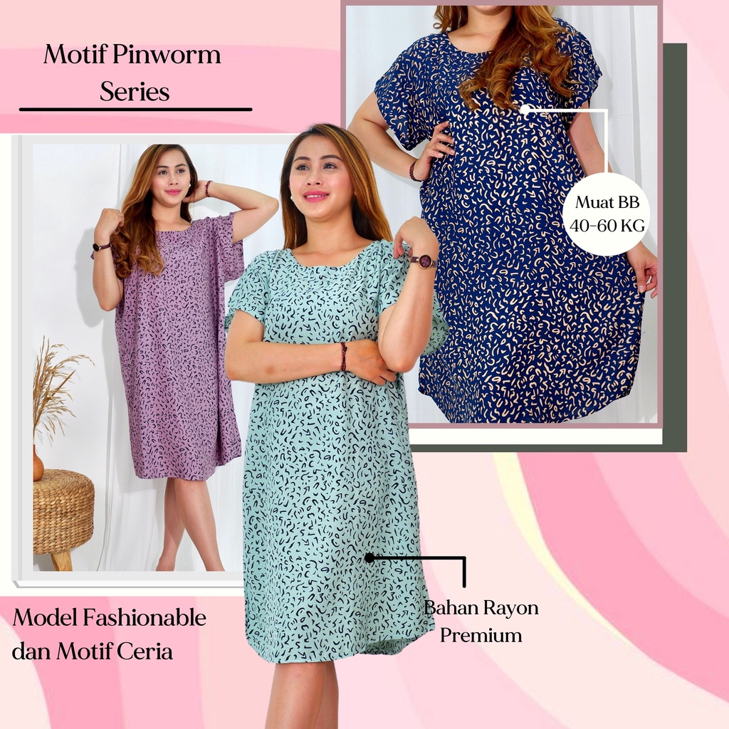 Daster Bali Motif Pinworm Bahan Rayon Premium Unuk Remaja dan Dewasa Termurah Kekinian