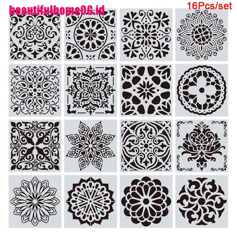 16pcs / set Lukisan Dinding / Lantai Desain Mandala