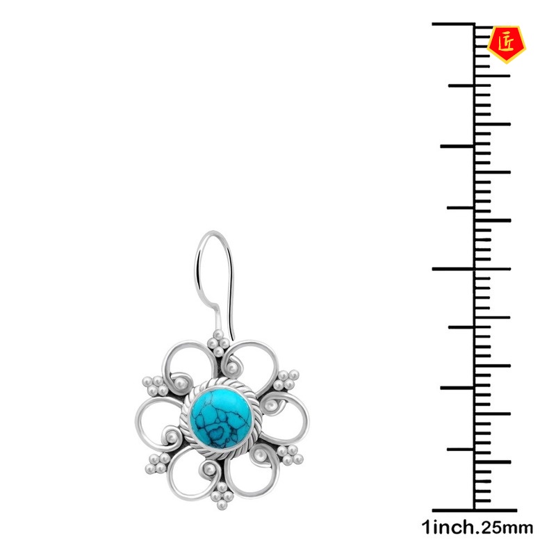 [Ready Stock]Vintage Inlaid Turquoise Flower Earrings