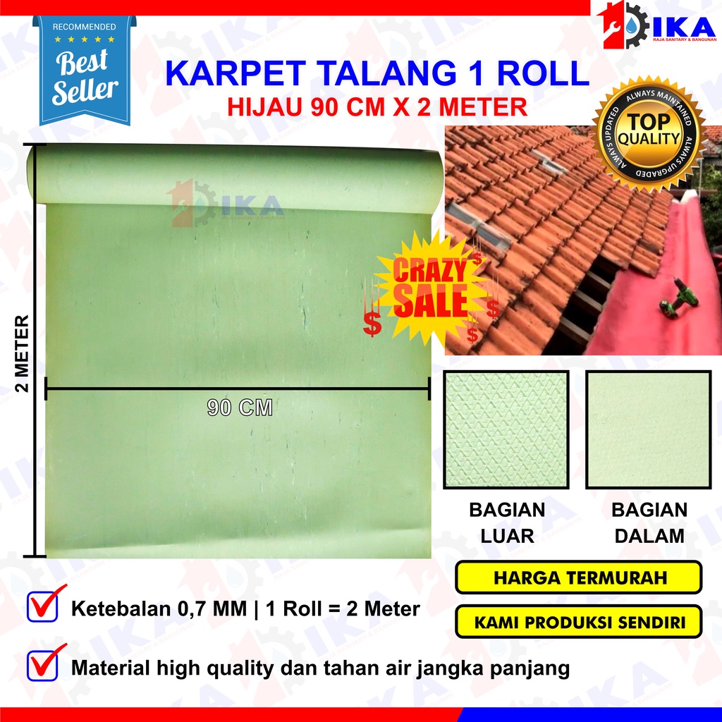 Karpet Talang Air 1 2 3 Meter 90 (Bersih 86cm) Hijau Pabrikan READY !!