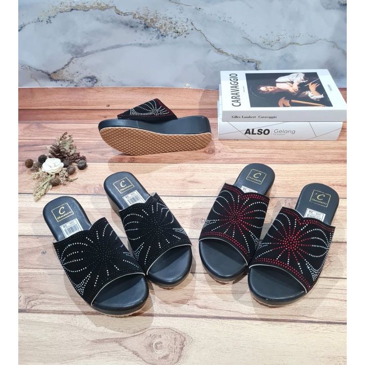 ABBUSHOES Sk 02 wedges sol karet presan manik-manik bintang 5cm