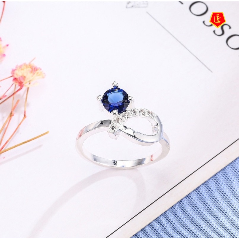 [Ready Stock]Retro 925 Silver Bow Sapphire Ring