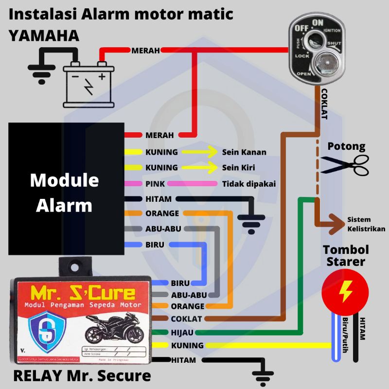 Relay Instalasi Alarm Sepeda Motor untuk BHT - MP - PANASTAR - CR7 - V12 - A1 NINE - mematikan mesin dan menghidupkan starter-5
