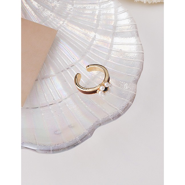 LRC Cincin Fashion Small Ring (gold) Pearl Flower Geometric Opening Adjustable P8909-