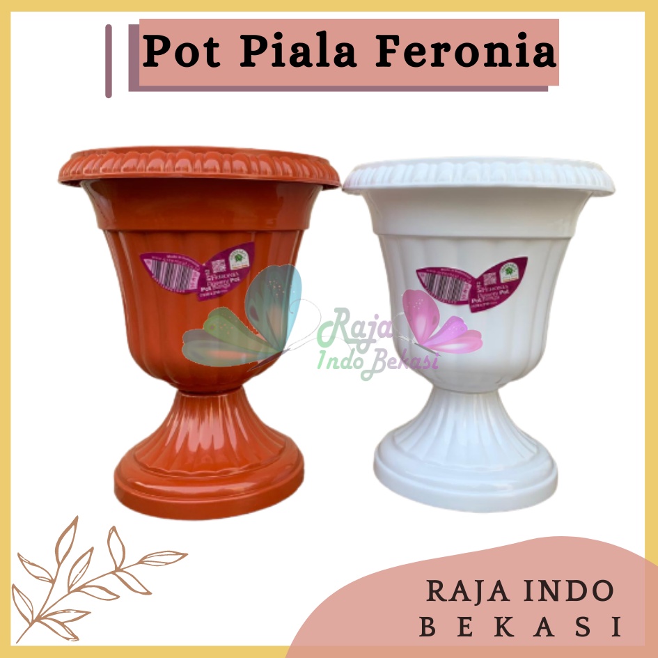 Pot Piala Green Leaf Feronia 6152 Putih Merah Bata Terracota Merah Coklat Pot Piala Tinggi Putih Plastik hitam pendek 50 - Pot bunga tanaman piala feronia putih 18cm - PIALA MINI 6152