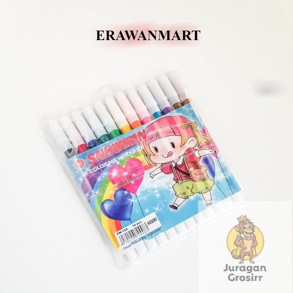 JG - Spidol Snowman set 12 Warna / Snowman Marker set PW-12A TERMURAH