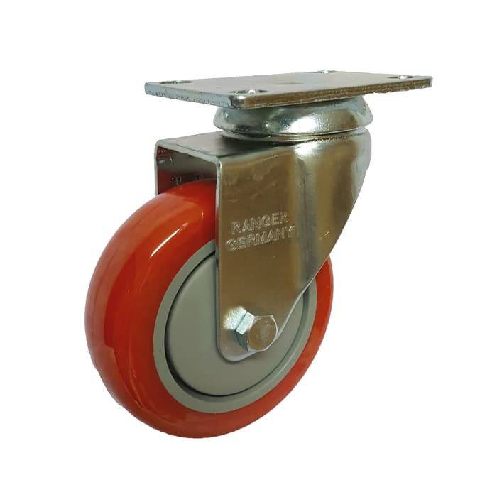 Roda Caster / Troli / Trolley PU Merah 3 Inch Hidup Ranger Germany