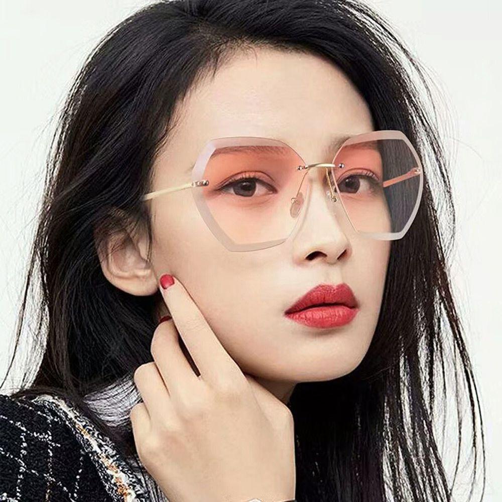 Mxbeauty Kacamata Hitam Tanpa Bingkai Travel Vintage Vision Care UV400 Polygon Frame Wanita Eyewear