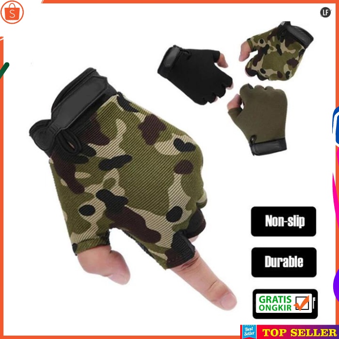 SARUNG TANGAN MOTOR PRIA DEWASA MOTIF ARMY SETENGAH JARI GLOVES Tactical ANTI SLIP KOREA IMPORT A64