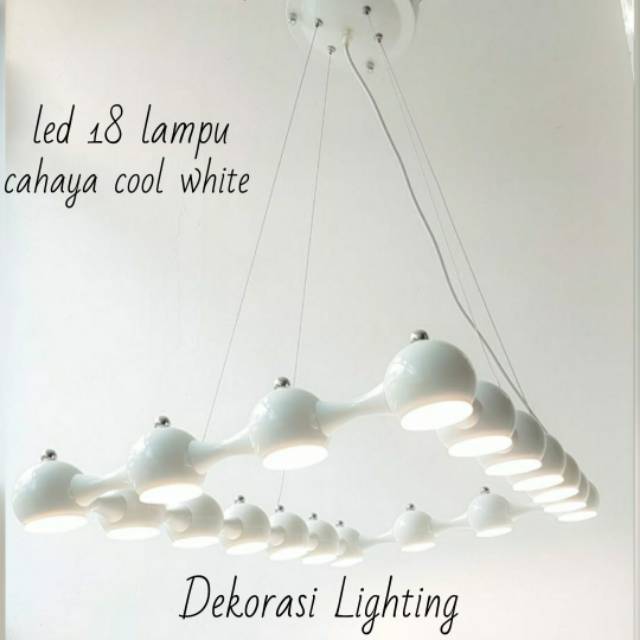 LAMPU GANTUNG LED 18 LAMPU PANJANG MINIMALIS MEJA MAKAN BODY PUTIH