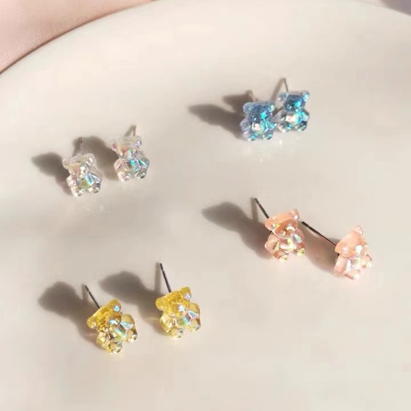 Anting Stud Desain Teddy Bear Warna Permen Gaya Korea Untuk Wanita