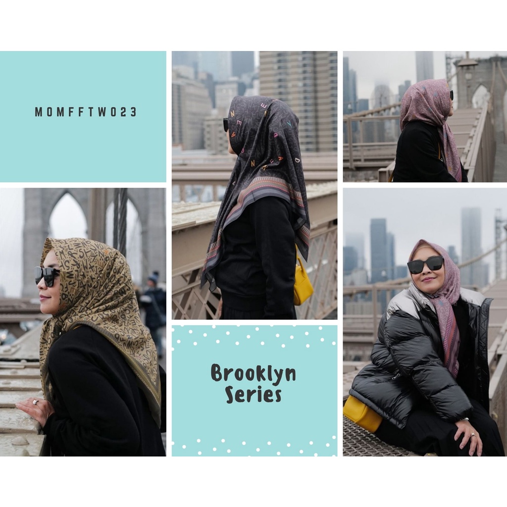Kerudung Deenay Brooklyn Series (Army, Black, Mauve) Ori / Jilbab Segi Empat Voal Motif Hijab Printi