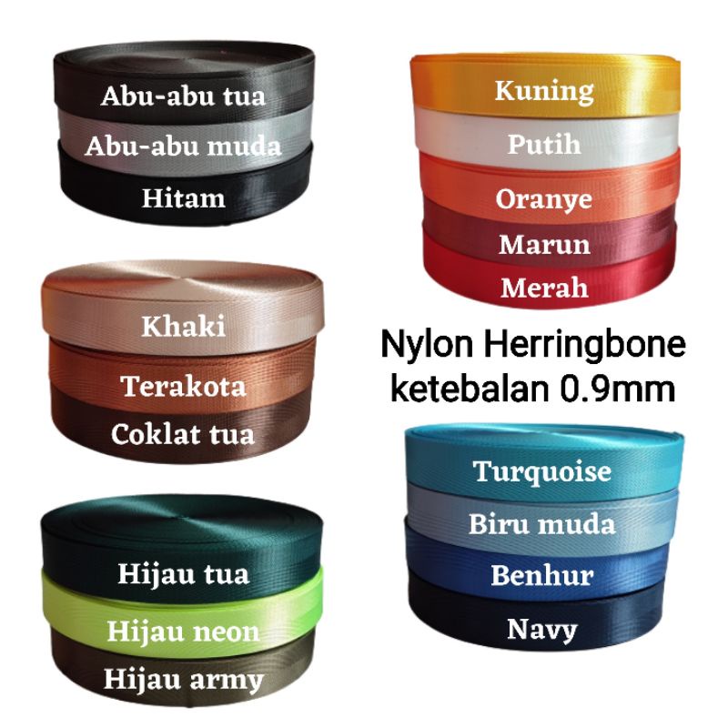 Webbing 2.5 cm Nylon herringbone ketebalan 0.9 - 1mm (meteran)