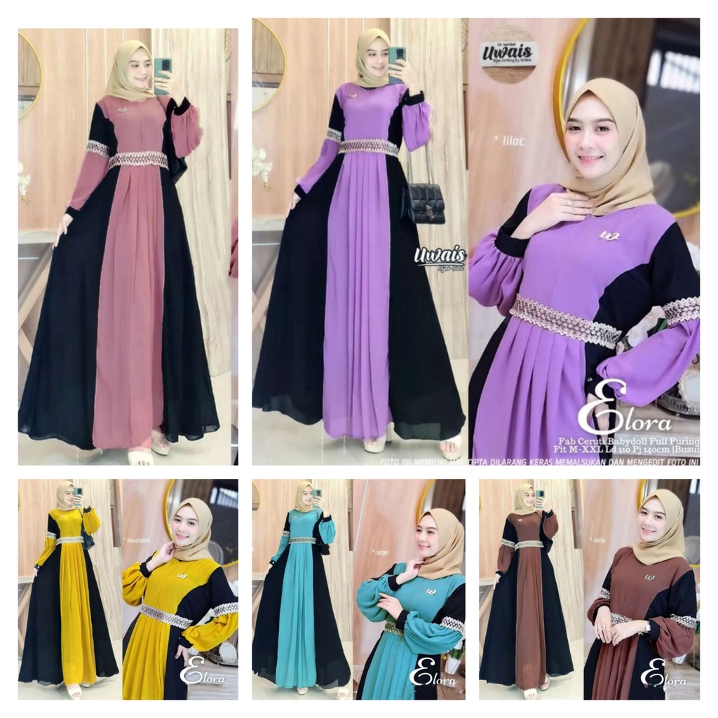 {BUSUI}Eloraa maxy/Gamis Ceruty Babydol Premium/Gamis Renda malaysia