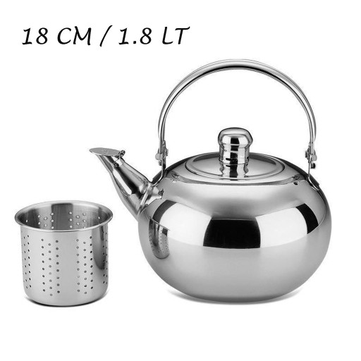 Teko Air Tea Coffee Bulat + Saringan Stainless Steel 18 Cm / 1.8 Liter
