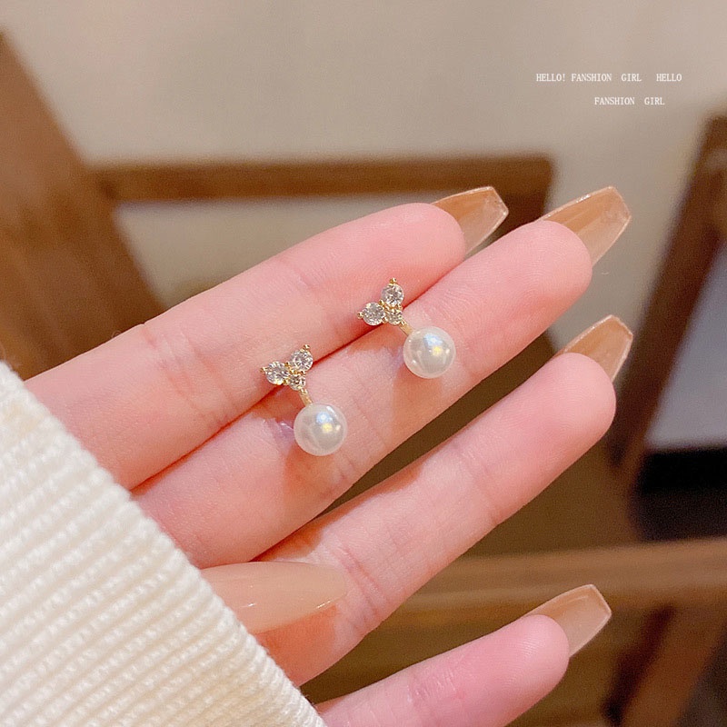 Anting Tusuk Sterling silver 925 Desain Hati Geometri Hias Zircon + Mutiara Untuk Wanita