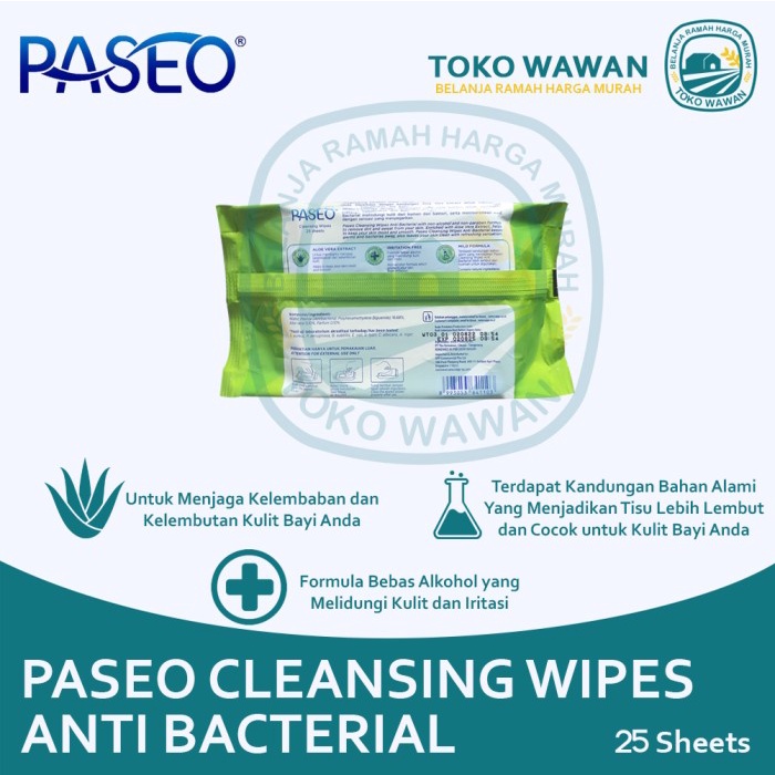 Tissue PASEO Cleansing Wipes Anti Bacterial 25 Sheet / Tisu Basah
