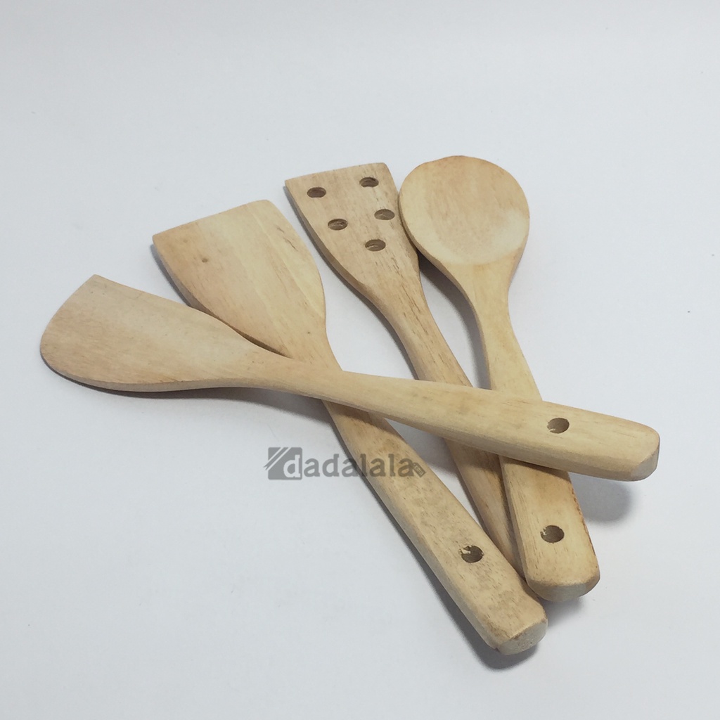 DADALALA Sodet Kayu Mini (1 Set 4 Pcs) Spatula Anti Lengket Bahan Kayu Mahoni Tahan Panas