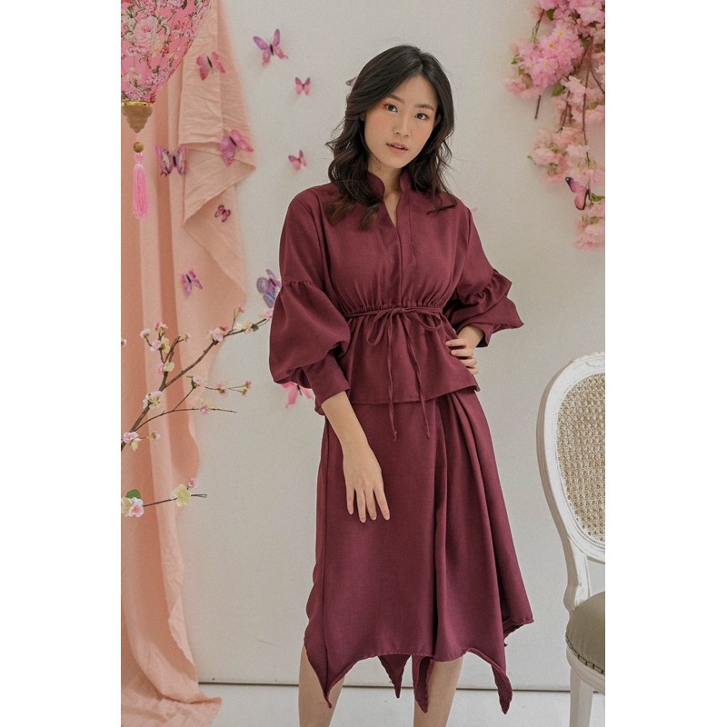 KANON - Yue Blouse and Assymetric Skirt Set - Set blouse dan rok shanghai pesta asimetris