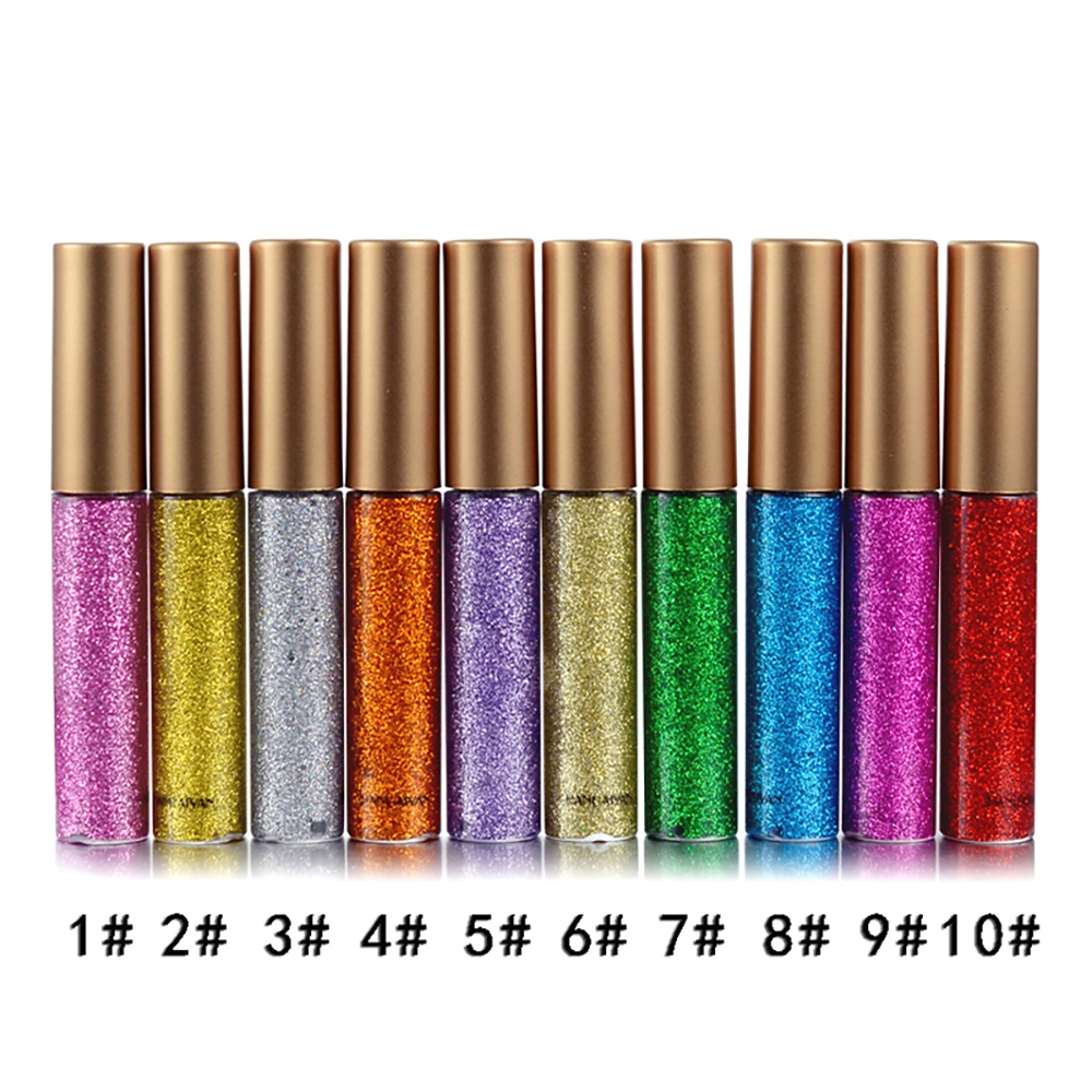 【Baru】HANDAIYAN 10 Colors Liquid Glitter Eyeliner, Metallic Shimmer Glitter Eyeshadow, Long Lasting Waterproof Sparkling Eyeliner Eye Shadow