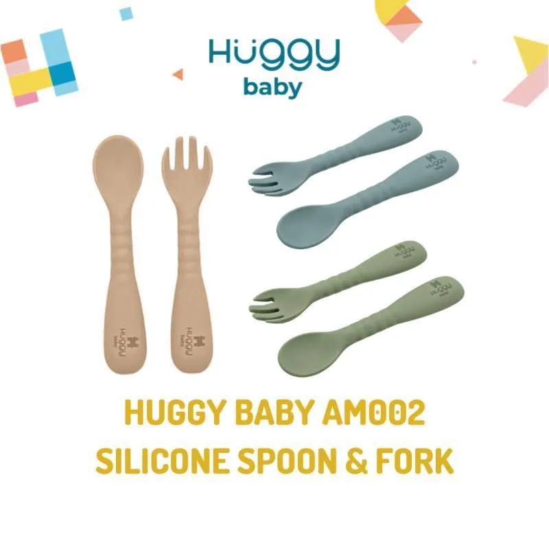 Sendok Garpu Silikon Huggy Baby AM002 Silicone Spoon Fork  - B101013