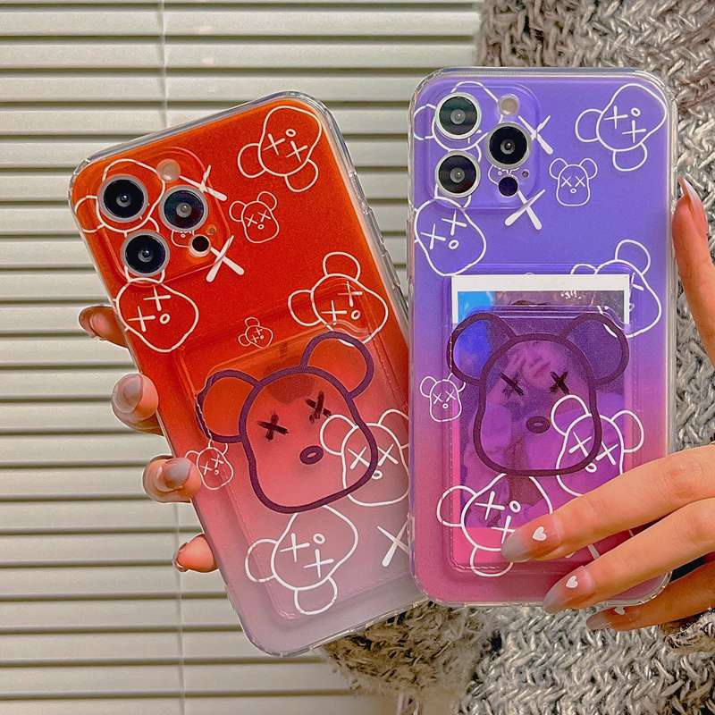 Gradient Orange &amp; Purple Card Bag Soft Case iPhone 6 6S 7 8 + Plus X XR XS Max 11 12 Pro Max SE 2020 Clear Casing Xiaomi Redmi 9A 9C 9T