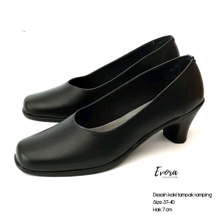 Sepatu kerja wanita hitam hak 7 cm | sepatu pantofel wanita hitam formal kerja guru