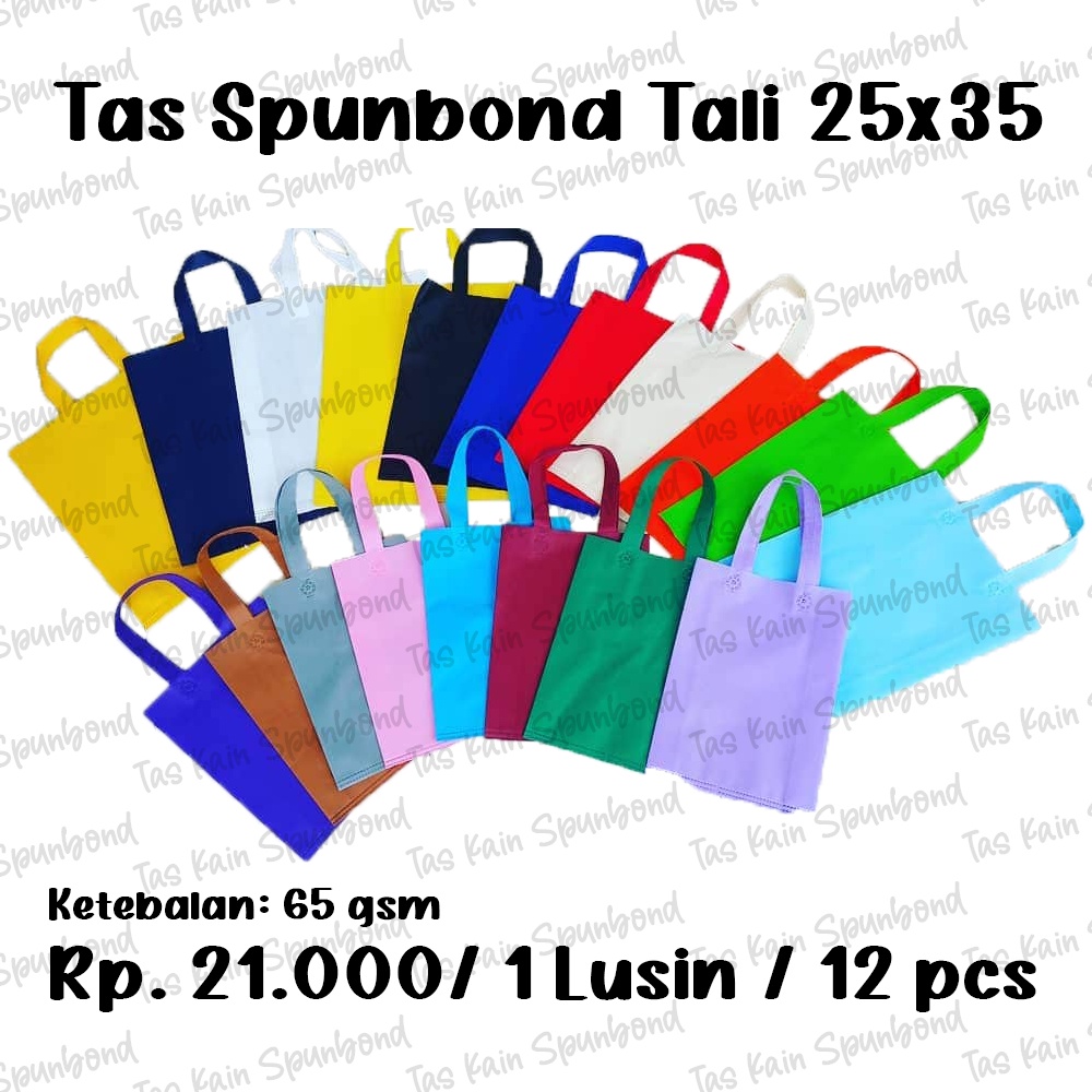 

Tas Kain Spunbond Polos Tali 25 x 35 ( Goodie Bag / Tas Kain / Tote Bag) per 12 pcs atau 1 lusin